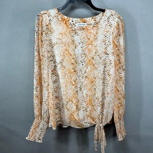 Calvin Klein Women's Snake Print Blouse - Beige, Orange Medium